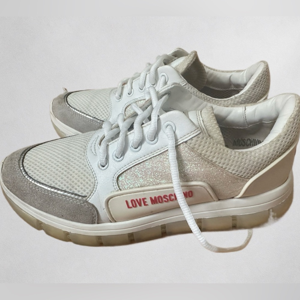Love Moschino Women’s Sneakers White Mesh Leather Heart Logo EU 39 US 8.5